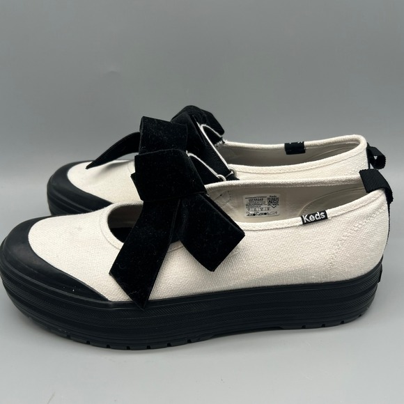 Keds Triple Up Mary Jane Platform Sneakers White Canvas Black Velvet Bow WF68249 - Picture 6 of 8